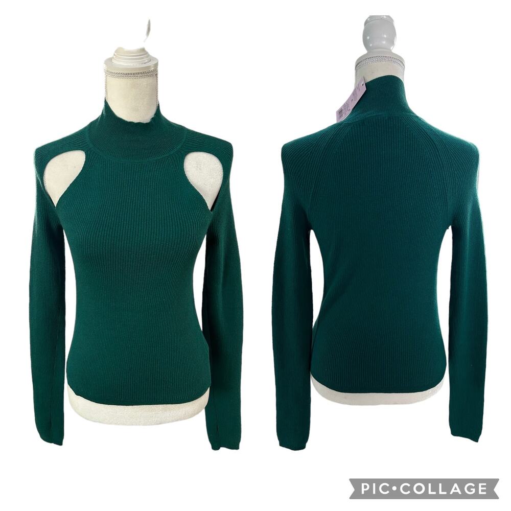 NWT Wild Fable Mock Turtleneck Ribbed Cut Out Dark Green Sweater Size XL